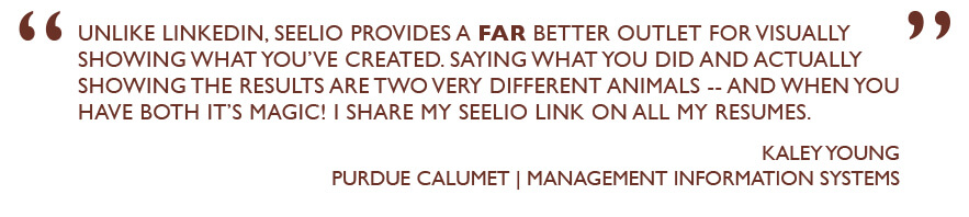 Kaley Young quote about LinkedIn vs. Seelio