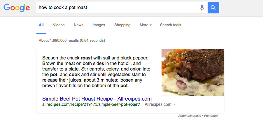 How to cook a pot roast Google search results