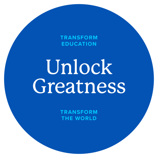  large blue circle declaring Keypath’s mission to unlock greatness and transform education to transform the world as one of the leading online course providers in the world.