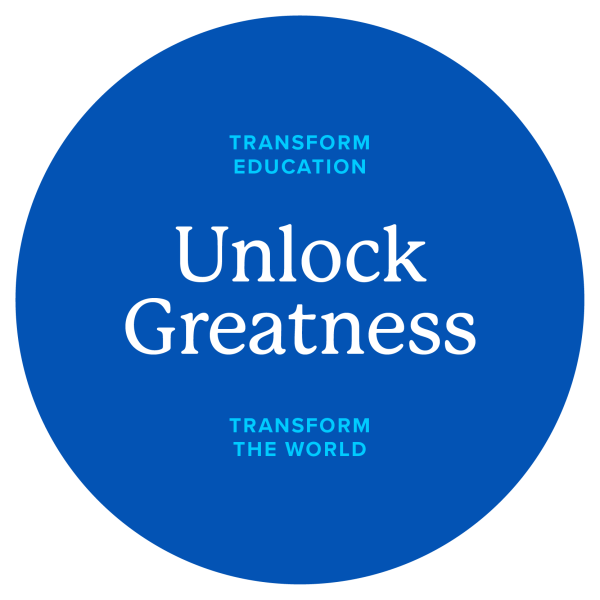 large blue circle declaring Keypath’s mission to unlock greatness and transform education to transform the world as one of the leading online course providers in the world.