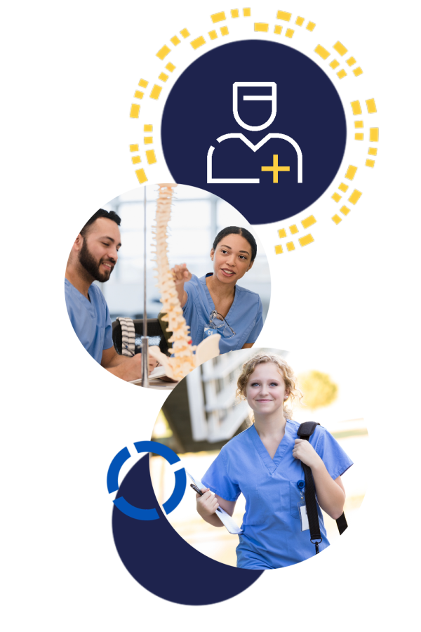 A graphic shows various images of confident, optimistic nursing students.