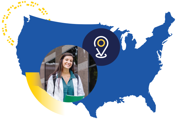 US map with clinical clinician in circle 